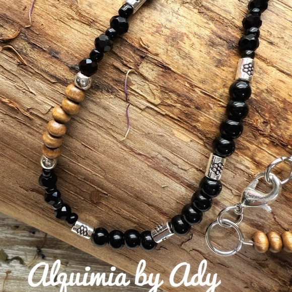 WOOD BLACK ONYX CHOKER NECKLACE - Picture 4 of 5
